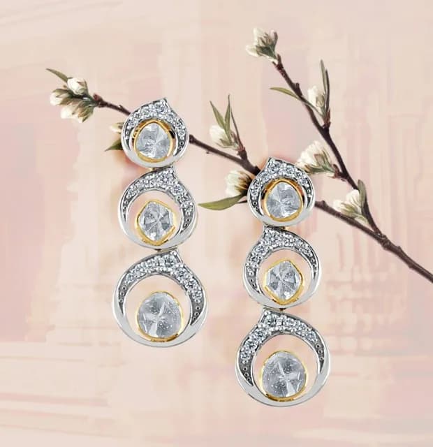 Polki cluster stud earrings in yellow gold
