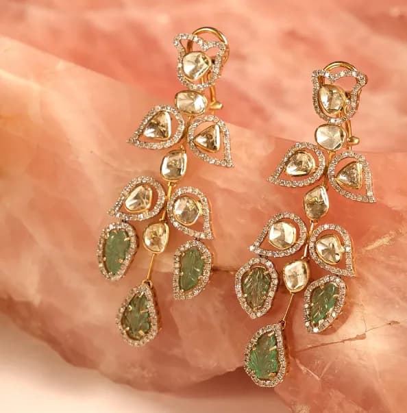 Gold chandbali earrings with polki stones