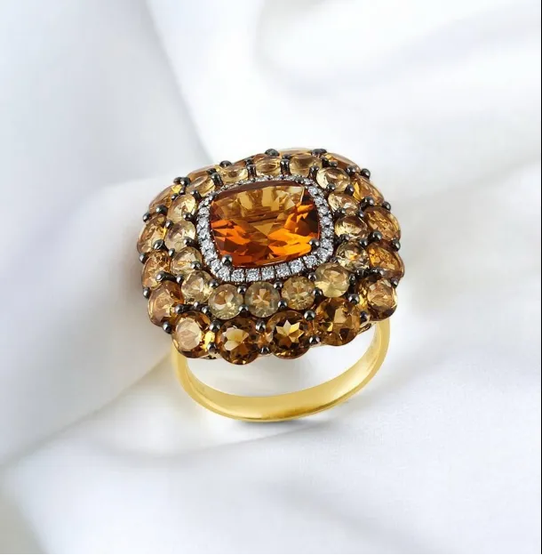 Bublina collection gold beaded spiral ring with diamond accents