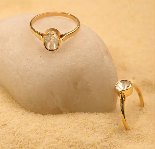 Gold cocktail ring with polki diamond detailing